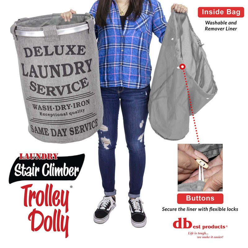 dbest products Stair Climber Laundry Trolley Dolly, Grey Laundry Bag Hamper Basket cart with wheels sorter - Image 4